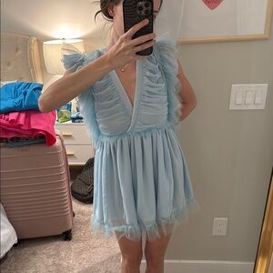 TULAROSA Light Blue Ruffled V-Neck Dress